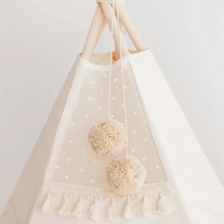 Tipi extra large avec tapis pour enfant en tissu beige