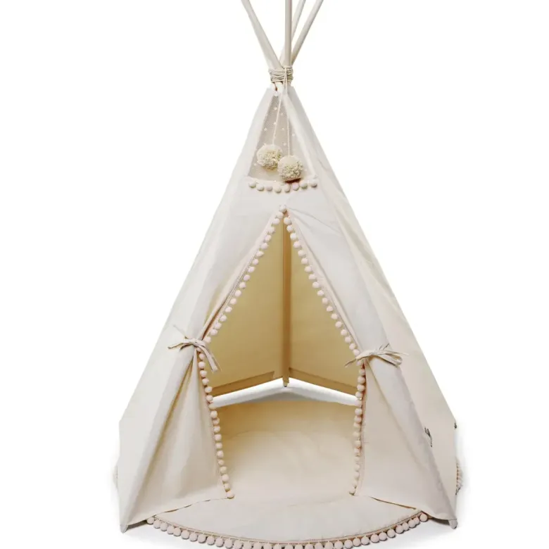 Tipi original avec tapis pour enfant en tissu beige