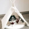 Tipi pour chien & grande tente pour chat avec pompons ecru