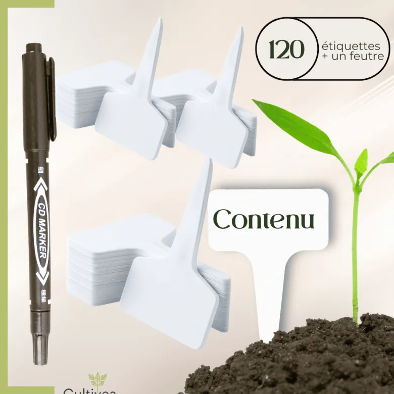 120 étiquettes blanches jardin à planter en plastique + marqueur