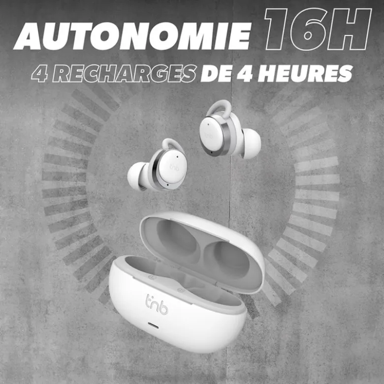 T'nb - écouteurs sport sans fil energy bud, confortables - blanc