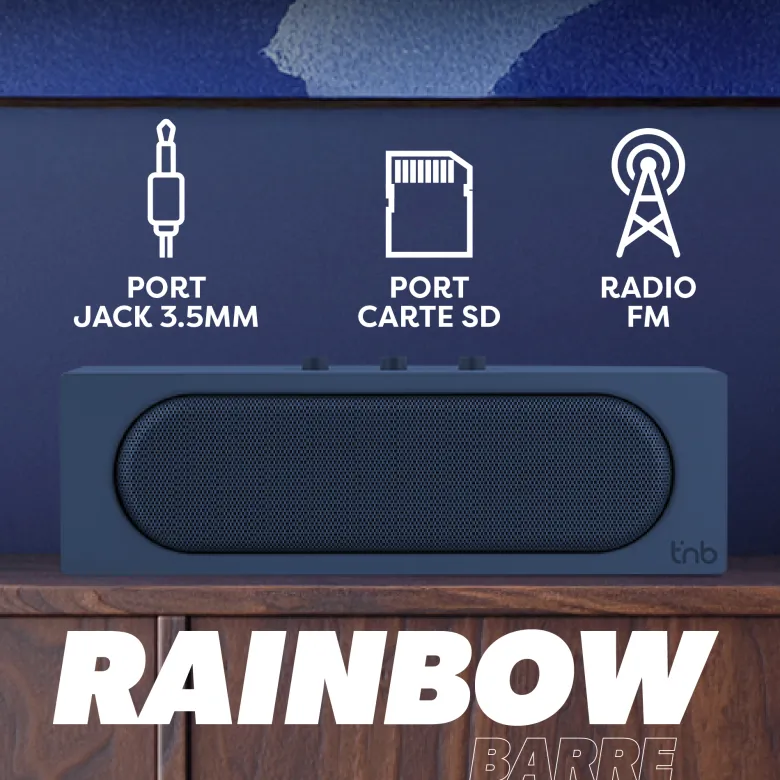 T'nb - enceinte bluetooth rainbow barre, bluetooth 5.4, 10 w rms - bleu