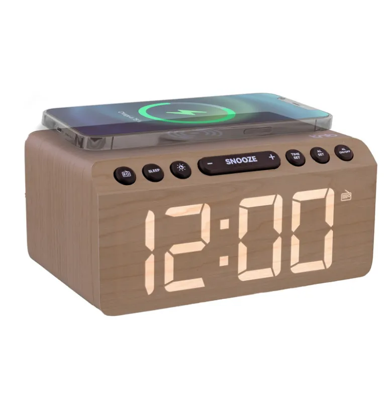 T'nb - radio réveil led en bois avec charge sans fil 15w