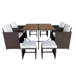 Toledo salon de jardin 8 pl en résine marron et coussins beige + housse