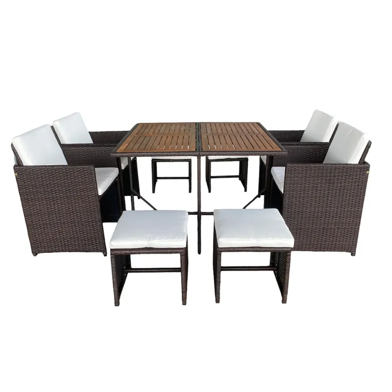 Toledo salon de jardin 8 pl en résine marron et coussins beige + housse