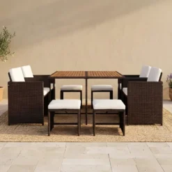 Toledo salon de jardin 8 pl en résine marron et coussins beige + housse