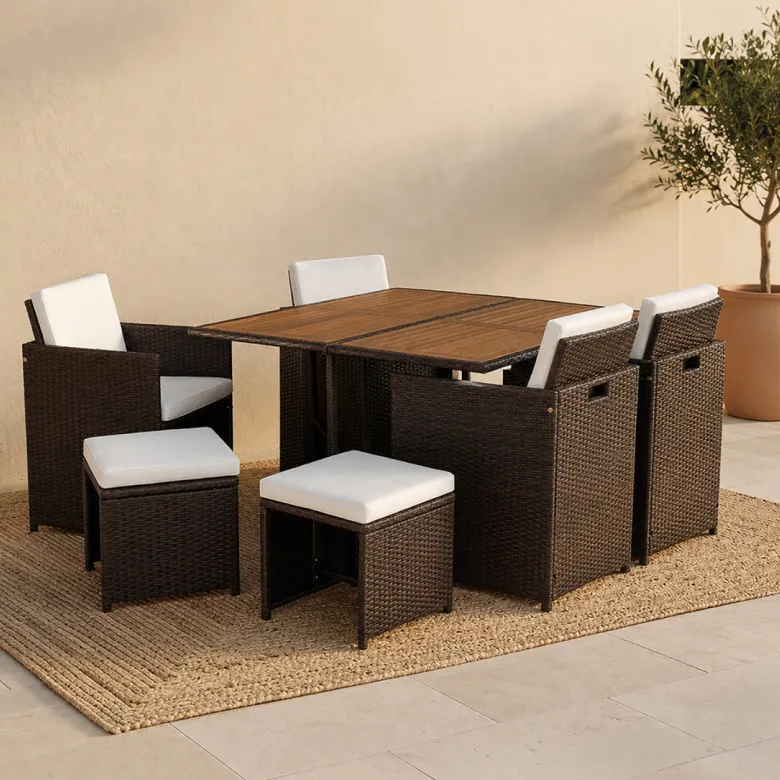 Toledo salon de jardin 8 pl en résine marron et coussins beige + housse
