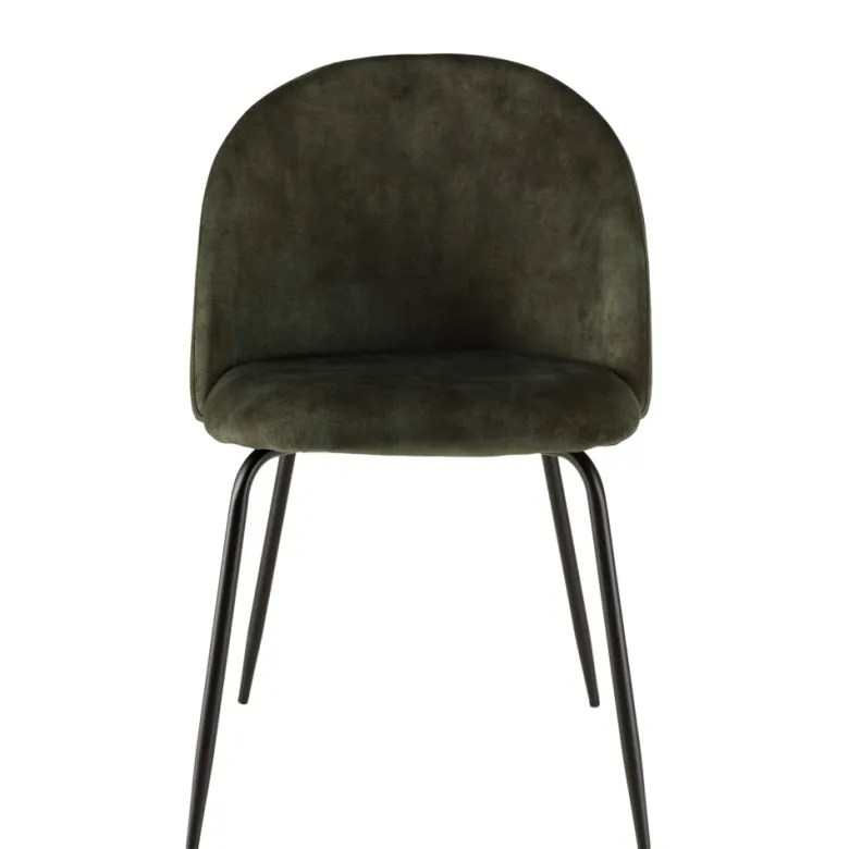 Tom - lot de 2 chaises dossier arrondi tissu velours vert pieds noir