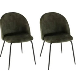 Tom - lot de 2 chaises dossier arrondi tissu velours vert pieds noir