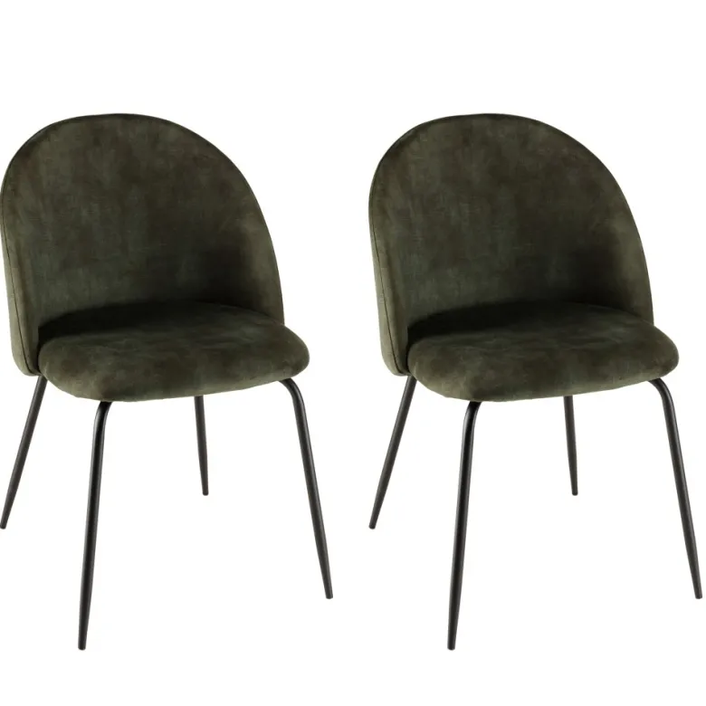Tom - lot de 2 chaises dossier arrondi tissu velours vert pieds noir