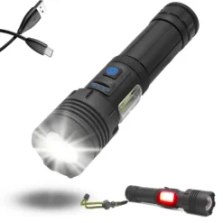 Torche 2000 lumens led portée 1500 m zoom télescopique rechargeable