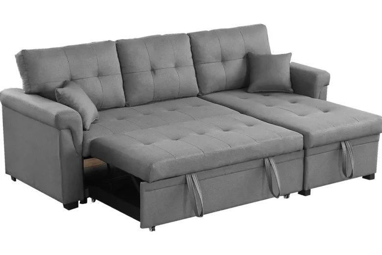 Toronto canapé d'angle droit convertible 4 places en tissu gris clair