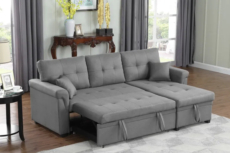 Toronto canapé d'angle droit convertible 4 places en tissu gris clair