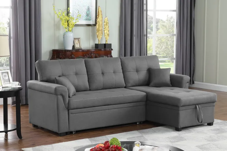 Toronto canapé d'angle droit convertible 4 places en tissu gris clair