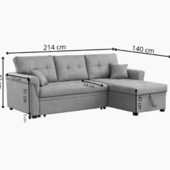 Toronto canapé d'angle droit convertible 4 places en tissu gris clair