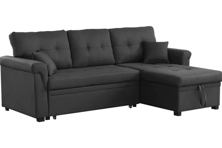 Toronto canapé d'angle droit convertible 4 places en tissu gris foncé