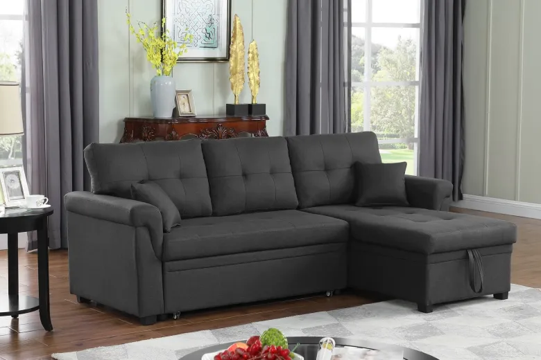 Toronto canapé d'angle droit convertible 4 places en tissu gris foncé