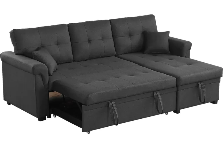 Toronto canapé d'angle droit convertible 4 places en tissu gris foncé