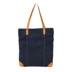Tote bag cuir et canvas emilie marine