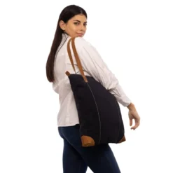 Tote bag cuir et canvas emilie kaki