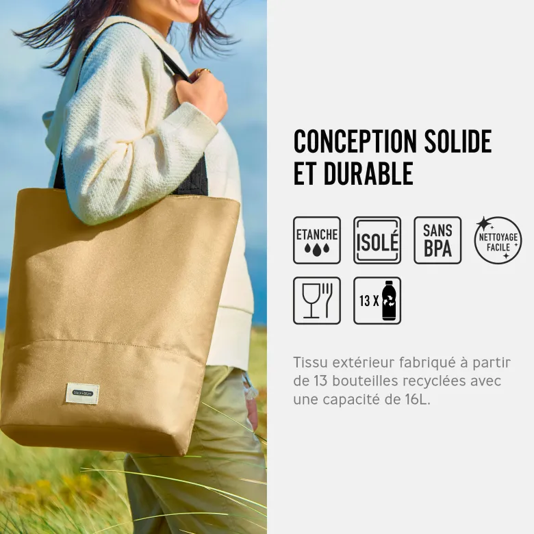 Tote bag isotherme-beige-16l-zippé-compartiment séparés Beige