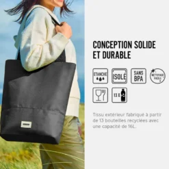Tote bag isotherme-noir-16l-zippé-compartiment séparés Noir