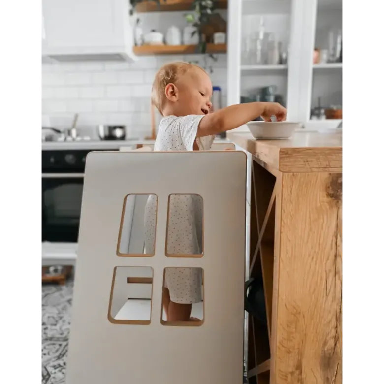 Tour d'apprentissage montessori pour enfant en bois blanc