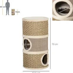 Tour à griffer pour chat - 3 niches, plateforme - sisal corde d'algues beige