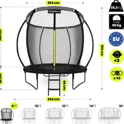 Trampoline de jardin enfant 244cm (8ft) avec filet de sécurité et échelle
