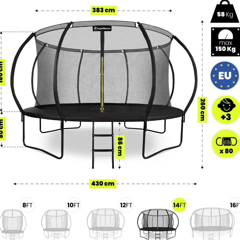 Trampoline extérieur xl 430cm (14ft) avec filet de sécurité renforcé et échelle