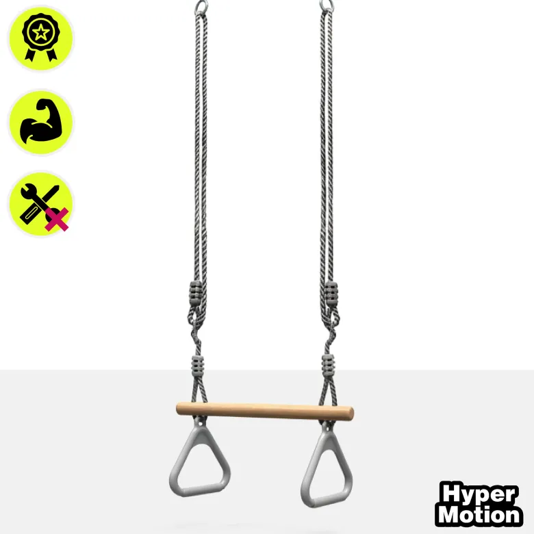 Trapèze gymnastique enfant hypermotion avec barre bois et anneaux balançoire