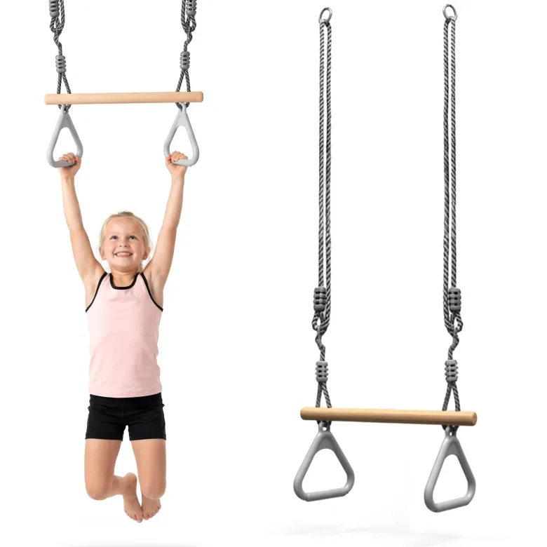 Trapèze gymnastique enfant hypermotion avec barre bois et anneaux balançoire