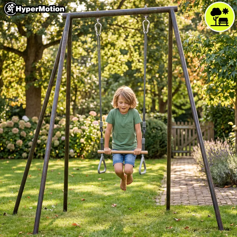 Trapèze gymnastique enfant hypermotion avec barre bois et anneaux balançoire
