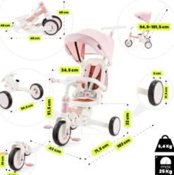 Tricycle bébé évolutif, siège pivotant 360°, vélo enfant, draisienne