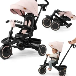Tricycle évolutif hypermotion tobi timber pliable beige 1-5 ans multifonction