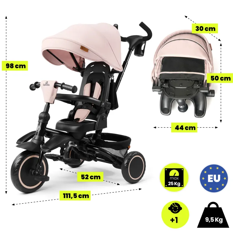 Tricycle évolutif hypermotion tobi timber pliable beige 1-5 ans multifonction