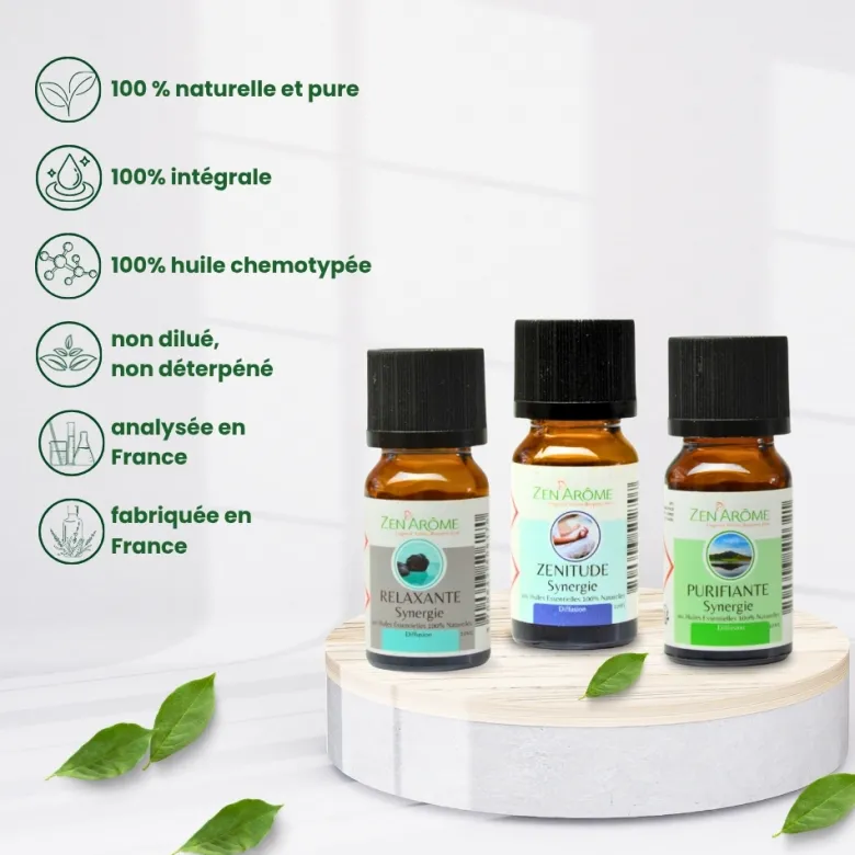 Trio de synergies prêtes à diffuser zenitude, relaxante & purifiante