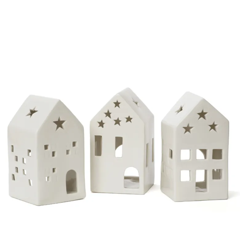 Trio photophores maisonnettes porcelaine
