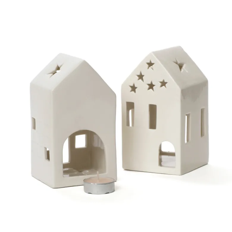 Trio photophores maisonnettes porcelaine