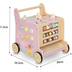 Trotteur bébé en bois avec centre d'activités montessori, trieur, boulier