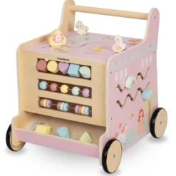 Trotteur bébé en bois avec centre d'activités montessori, trieur, boulier