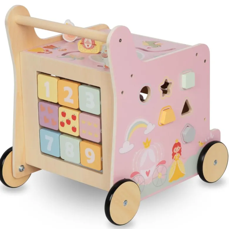Trotteur bébé en bois avec centre d'activités montessori, trieur, boulier