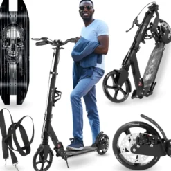 Trottinette enfant 100 kg, pliable noire