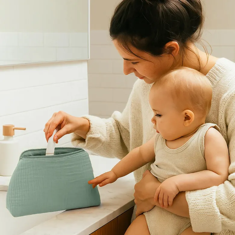 Trousse de toilette en coton bio vert