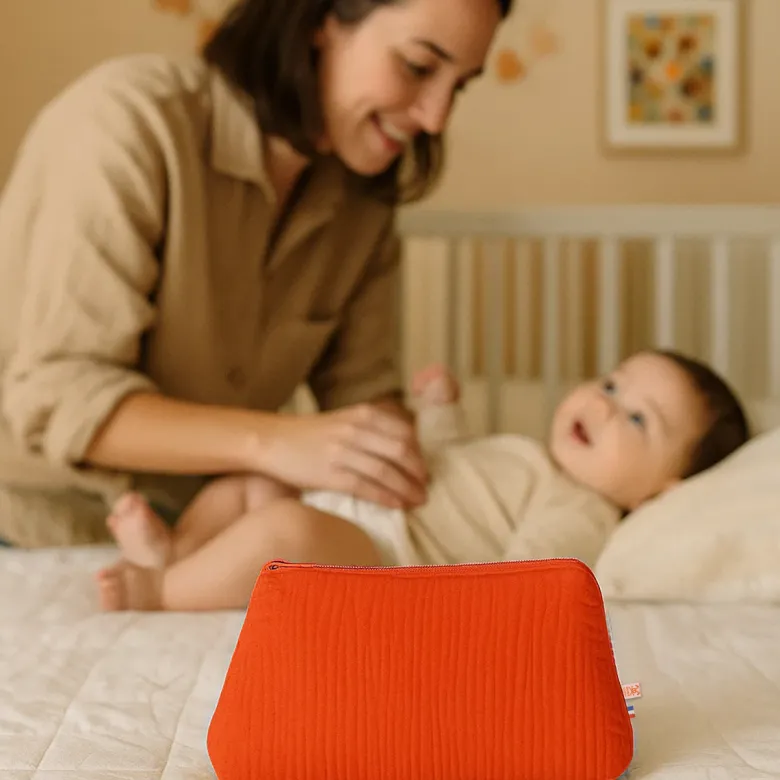 Trousse de toilette en coton bio fraise