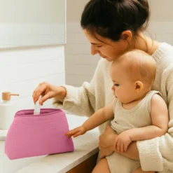Trousse de toilette en coton bio rose