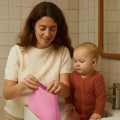 Trousse de toilette en coton bio rose