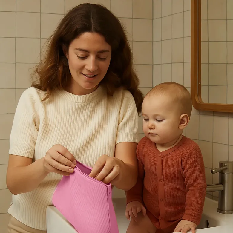Trousse de toilette en coton bio rose
