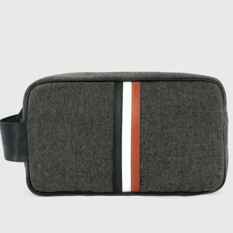 Trousse de toilette en tissu upcyclé bobby noir blanc argile