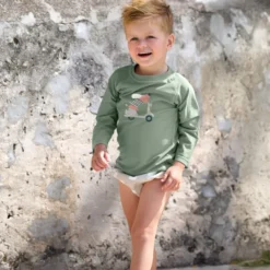 T-shirt anti-uv manches longues scooter et chien vert (19-24 mois)